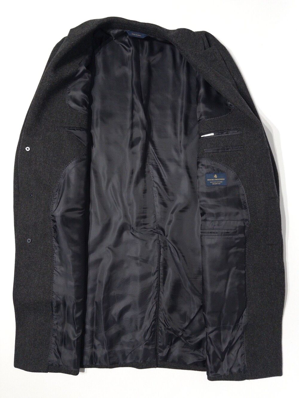 Brooks Brothers 100% Wool Black Dark Gray Brookstorm Short Town Coat Men 42R - Picture 5 of 8